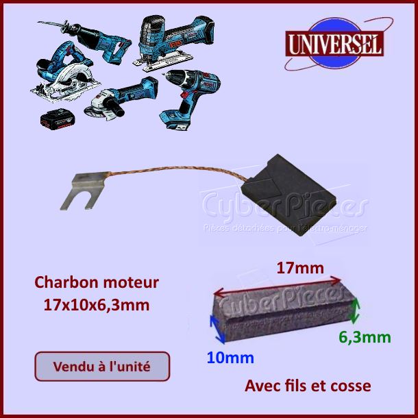 Charbon moteur 17x10x6,3mm ***Pièce épuisée***