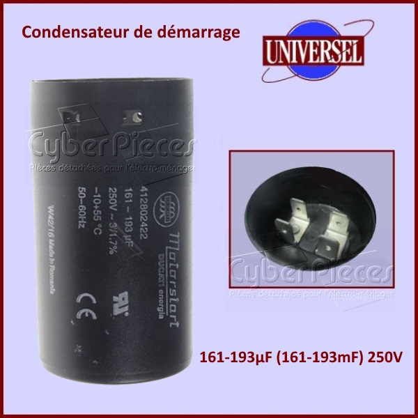 Condensateur de démarrage 161-193µF (161-193mF) 250V