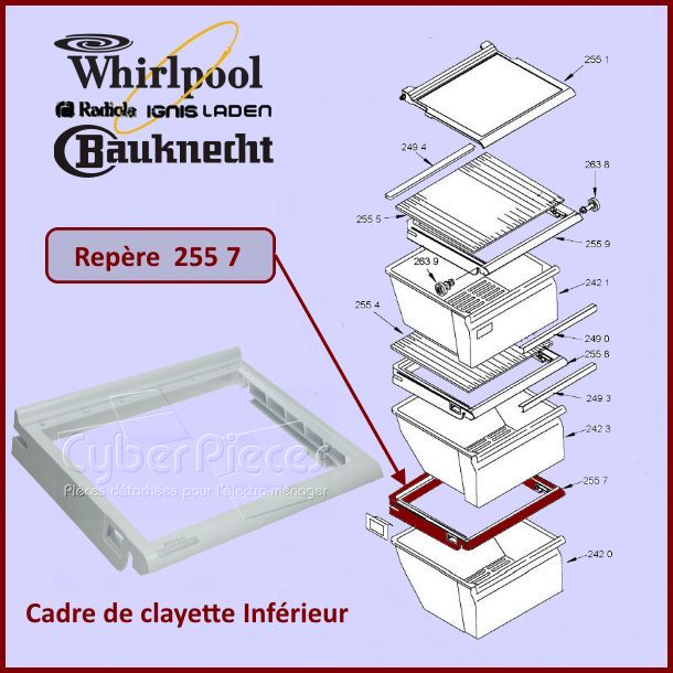 Cadre de clayette du Bac Inferieur Whirlpool 481241828359 - Pièces ...