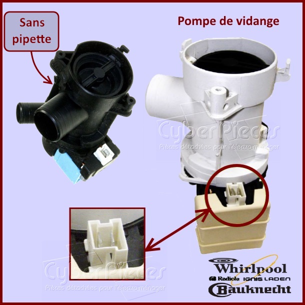 Pompe de vidange Whirlpool 481936018194 -  Pièces machine à laver