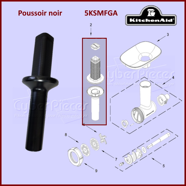 Poussoir noir W11445827 Kitchenaid 5KSMFGA