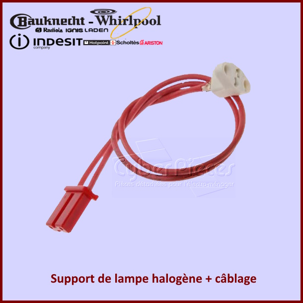 Support et câble lampe halogène Whirlpool 481213488068