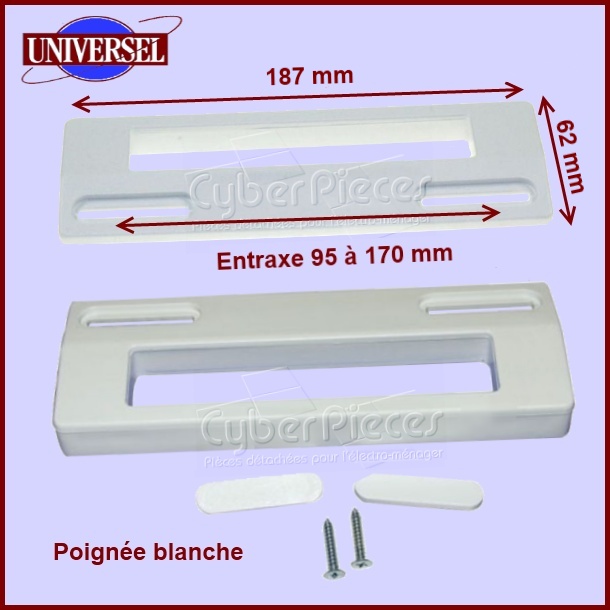 Poignée blanche universelle 187 x 62 mm - Pièces réfrigérateur & co...