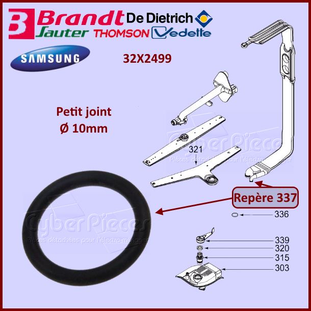 Joint du tube d'alimentation Ø10mm Brandt 32X2499 - Pièces lave-vai...