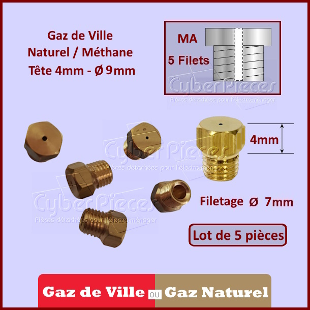 Injecteurs standard H4mm gaz naturel ÃÂ7mm avec pas fin - PiÃÂ¨ces four