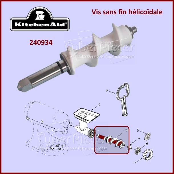 Vis sans fin hélicoïdale Kitchenaid FGA 240934 - Pièces robot pâtis...