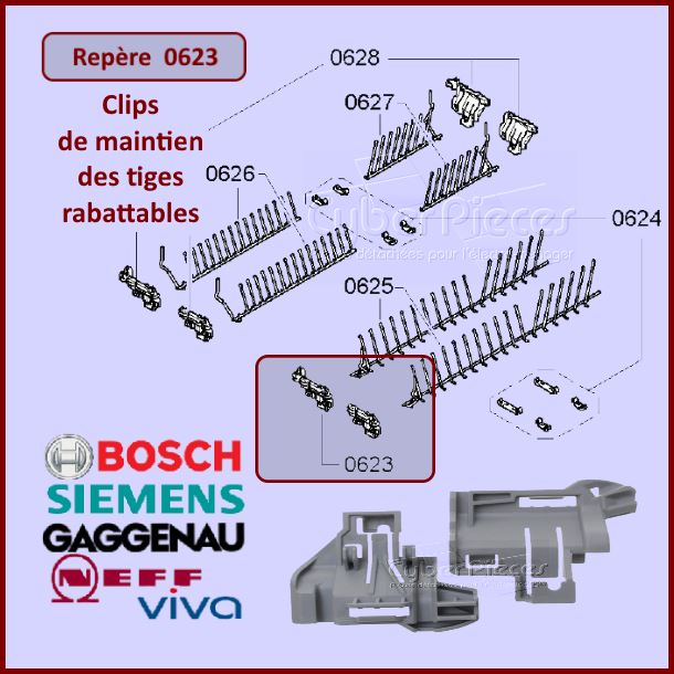 Clips de maintien avant du panier inférieur Bosch 00611482 - Pièces...