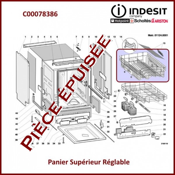 Panier Supérieur Réglable Indesit C00078386 - Pièces lave-vaisselle