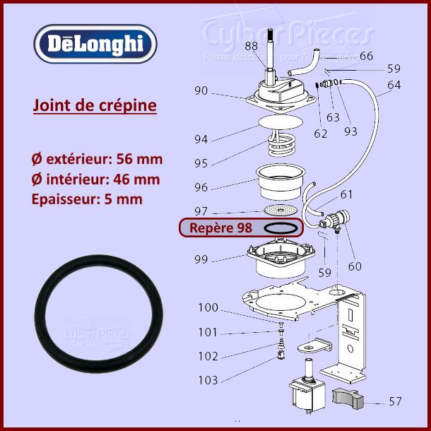 Joint de crepine Delonghi 533218 - Pièces cafetière