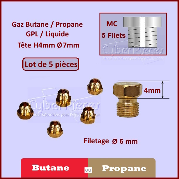 Injecteurs standard H4mm gaz butane ÃÂ6mm MC