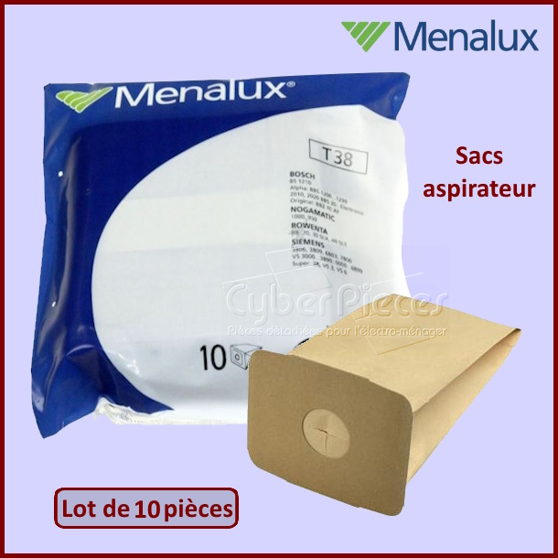 Lot de 10 Sacs aspirateur Menalux T38