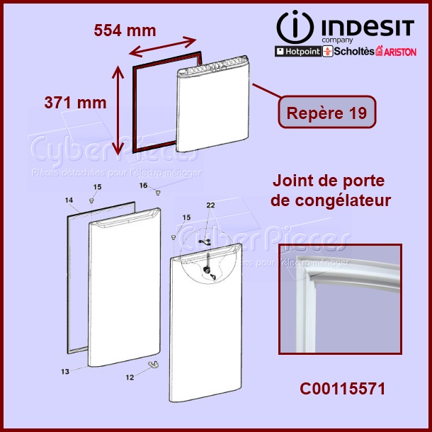 Joint de porte congélateur 554x371mm Indesit C00115571