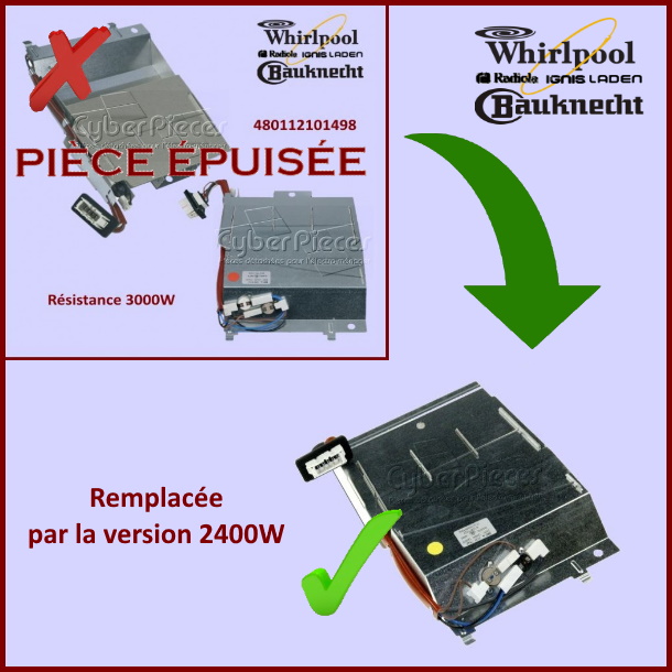 Resistance 300W 230V - 480112101498 - Pièces sèche-linge