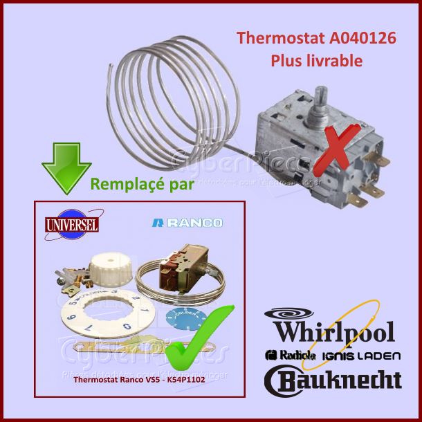 Thermostat A040126 - K54L1803 - 481927128766 - Pièces réfrigérateur...