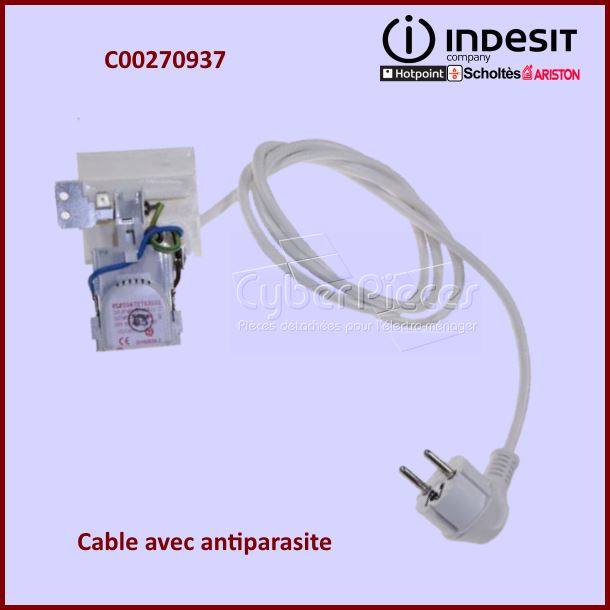 Cable d'alimentation + Antiparasite C00270937 -  PiÃ¨ces machine Ã  l...