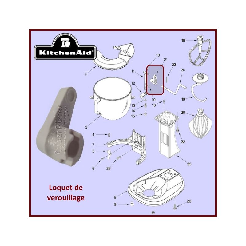 Bras de verrouillage de bol Kitchenaid 241764