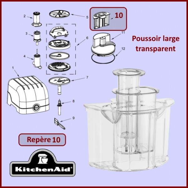 Poussoir large transparent Kitchenaid W10597704